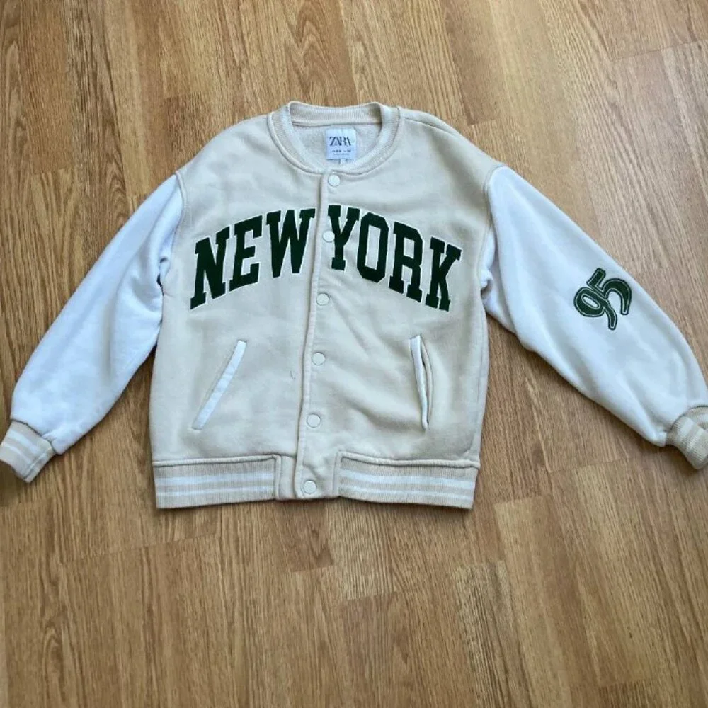 ZARA Girl’s Stylish Preppy Bomber Jacket in Off White - Size 9-10YO
